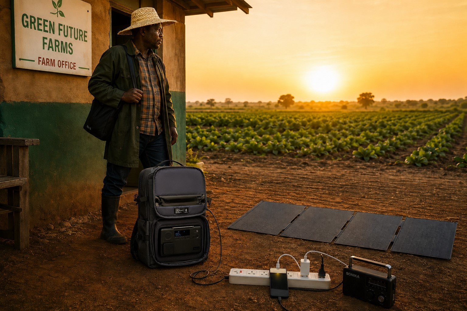 Farmers with an iress solar backpack