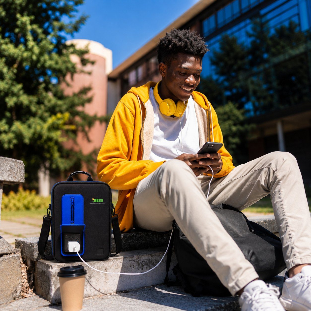 Student with an iress backpack